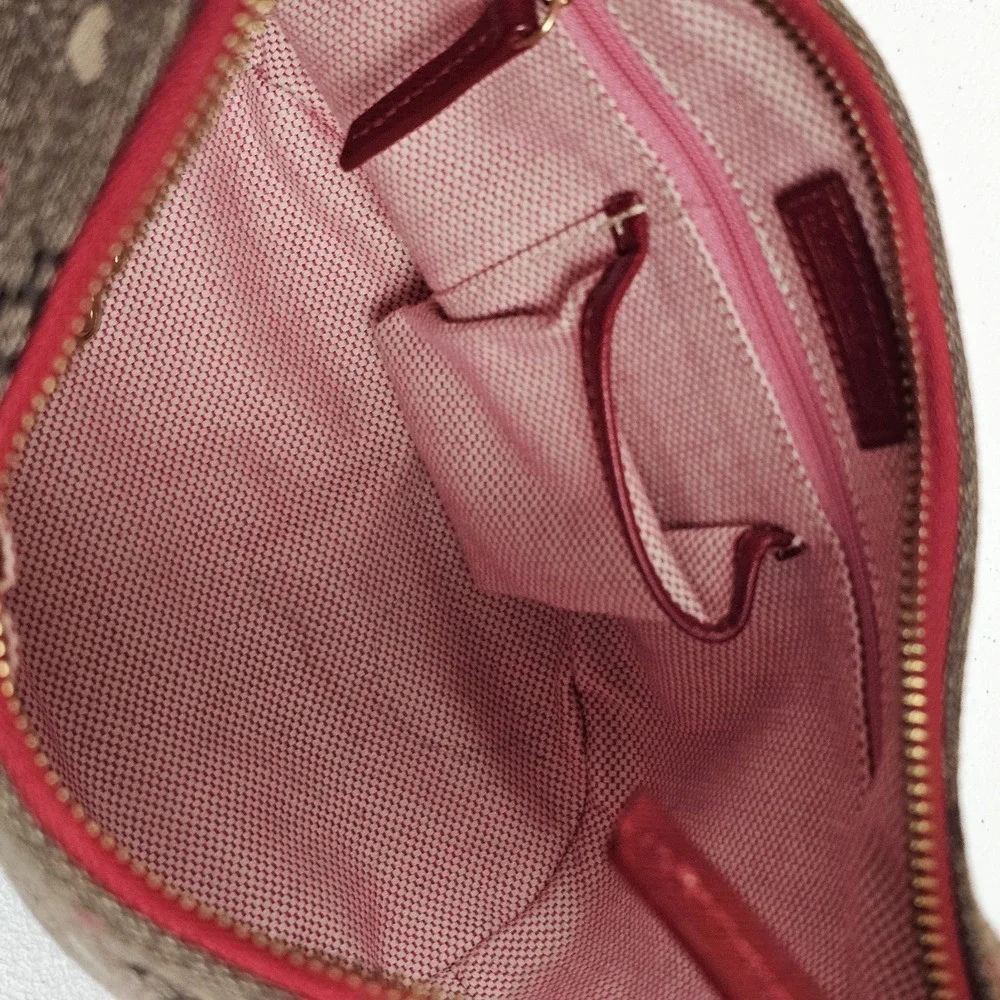 Dooney & Bourke Hobo Bucket Bag Canvas Hearts Signature Gray & Red Y2K DH29